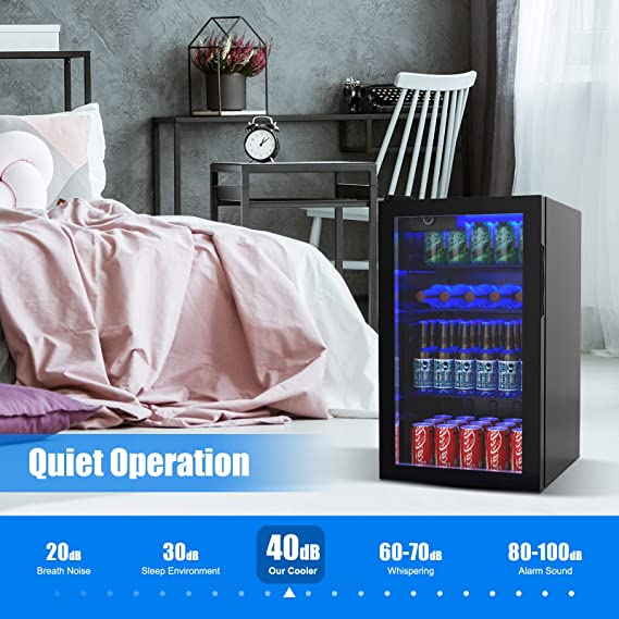120 Can Mini Fridge with Glass Door, Removable Shelves for Soda Beer Wine