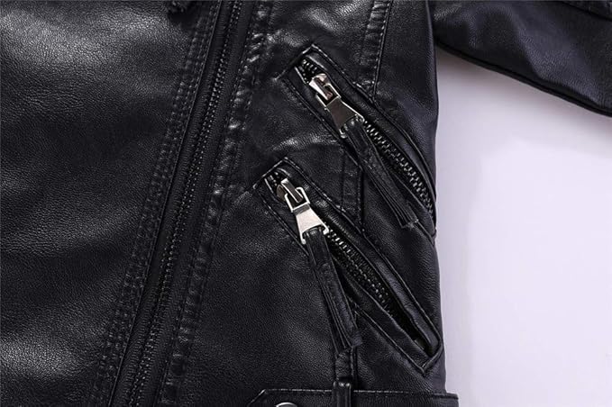 leather jacket, will totally rock little fashionista’s world, the grain is more regular and neat. Light weight, wear resistance, less irritating smell and breathable, it is more comfortable for children. Girls Motorcycle Jacket Collared Faux Leather