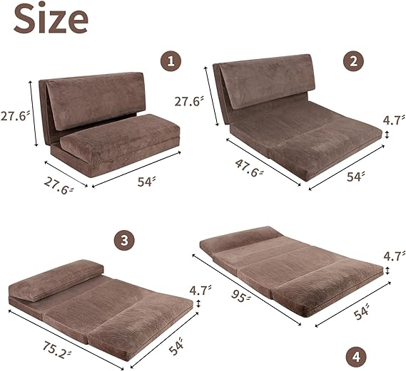 Washable Soft Faux Fur Cover, Brown, Large Size, Fluffy Soft Bean Bag Sofa Bed, Fold Full Floor Mattres