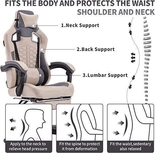 Gaming Chair with Footrest Massage Office Computer Chair Ergonomic Racing Leather Reclining Desk Chair with Lumbar Support and Adjustable Armrests