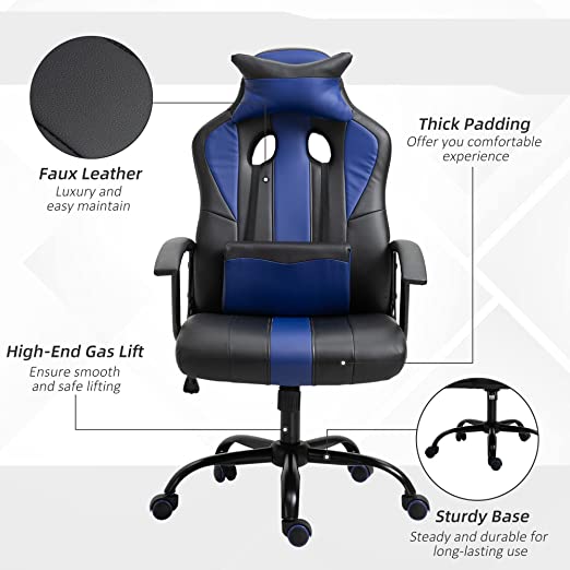 Gaming Chair , Lumbar Support and Retractible Footrest, High Back Ergonomic Racing Style Computer Leather Executive Office Swivel Chairs Adjustable Armrests and Backrest