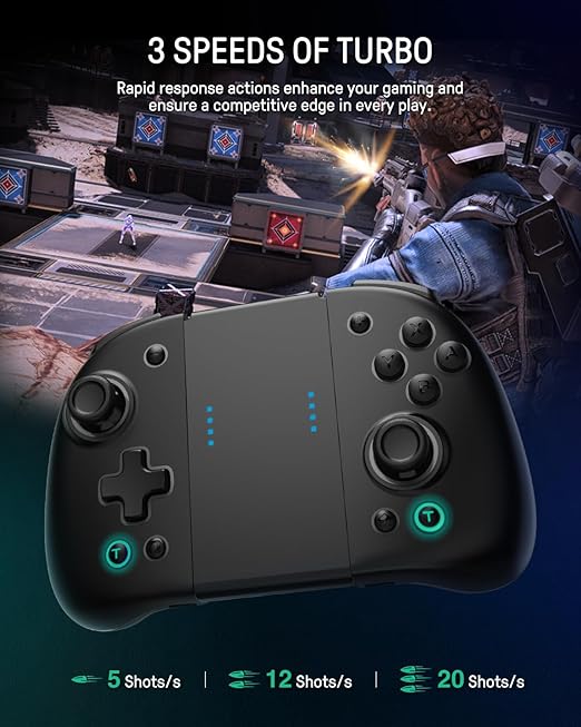 The surface decoration of controller design is seamlessly harmonized with lighting effects. When the LED is not active Ergonomic Joypad Controller for Handheld Mode with 7 LED Colors/Paddle/Turbo - Black