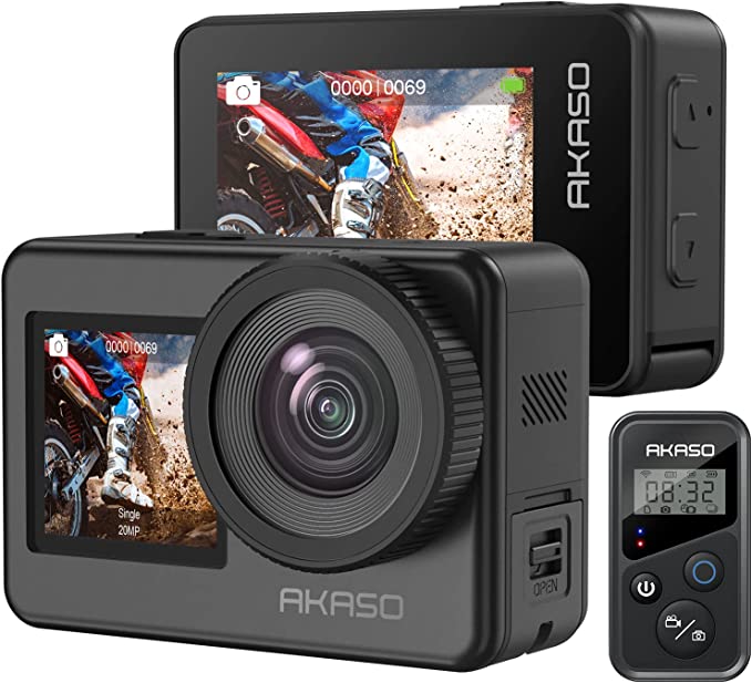 AKASO Brave 7 4K30FPS Waterproof Camera - 20MP WiFi Action Camera with Touch Screen IPX8 33FT Underwater Camera EIS 2.0 Zoom Support External Mic Voice Control with 2X 1350mAh Batteries Vlog Camera