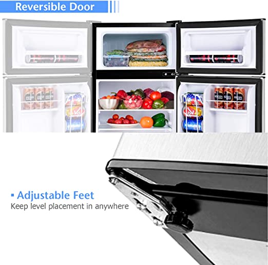 w/2 Reversible Door, Removable Glass Shelves, Apartment Size Refrigerator with Freezer for Home, Office, Dorm (SILVER)