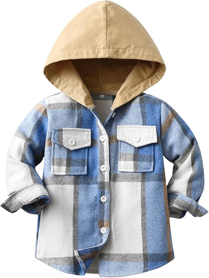 Toddler&Kid Playwear Jac: This kids plaid shirts feature brushed 6.5oz flannel with cozy sherpa fleece lined throughout,snap button down flannel hoodie,