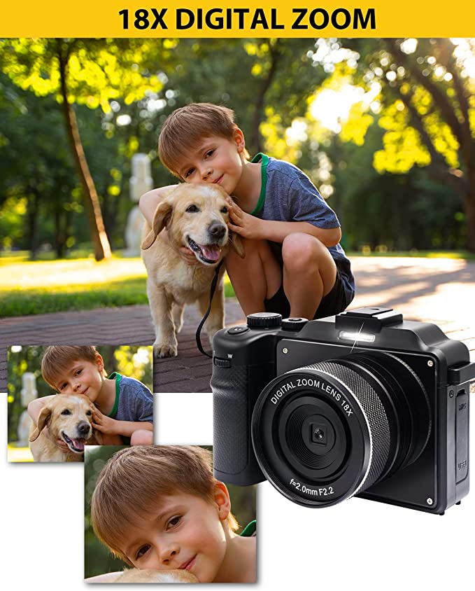 Digital Camera 4K Video Camera Compact Camera 48MP YouTube Camera Rechargeable 8X Digital Zoom Beginner Pocket Camera Black