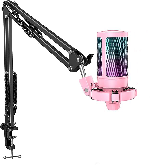 Microphone Mic Set on Mac PS4 PS5, for Recording, Podcasting, Video, with RGB, Boom Arm Stand, Tap-to-Mute,