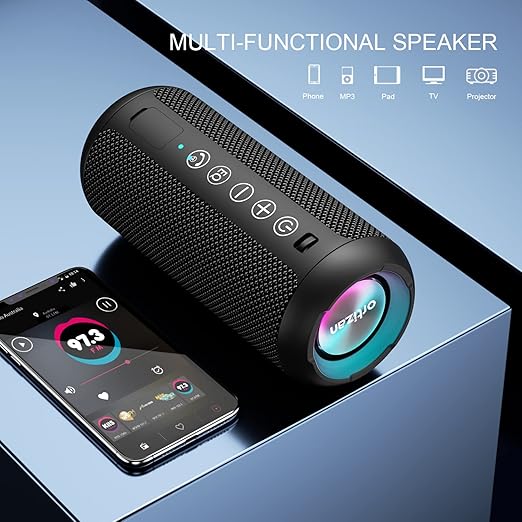 TWS Pairing Function]: The bluetooth speaker equips with 24w of stereo audio drivers speaker and advanced digital signal processor, Waterproof Wireless Speaker with 24W Loud Stereo Sound, Outdoor Speakers with Bluetooth 5.0, 30H Playtime