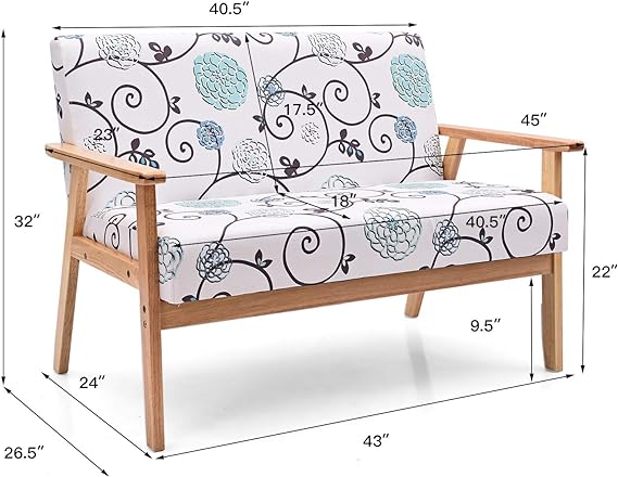 loveseat has thickened cushion can make you feel comfortable and relaxed when you sit on it in a long time. 2-Seat Armchair very suit apartment, Loveseat, Fabric Loveseat Sofa Couch Wooden 2-Seat Armchair for Home and Office