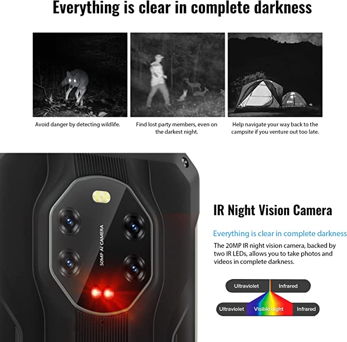 Rugged Cell Phone, Blackview BV8800 Android Phone, 8GB+128GB Unlocked Cell Phones Canada, 50MP+20MP Night-Vision IR Rear Camera,33W Fast Charge 8380mAh Battery, IP68 Waterproof Smartphone with NFC,OTG
