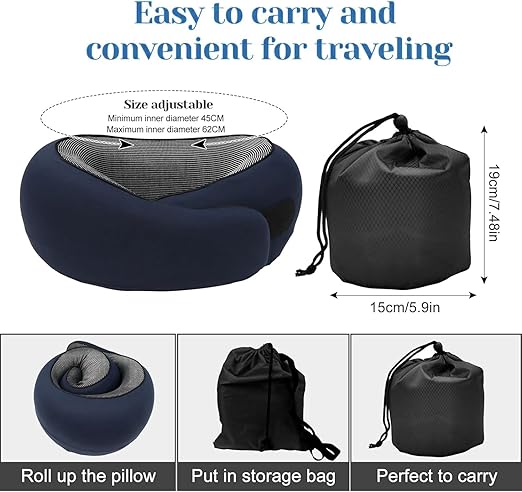 high resilience. With 2-second return technology is comfortable and durable, and can be freely adjusted for tightness.Memory Foam Travel Neck Pillow for Travel