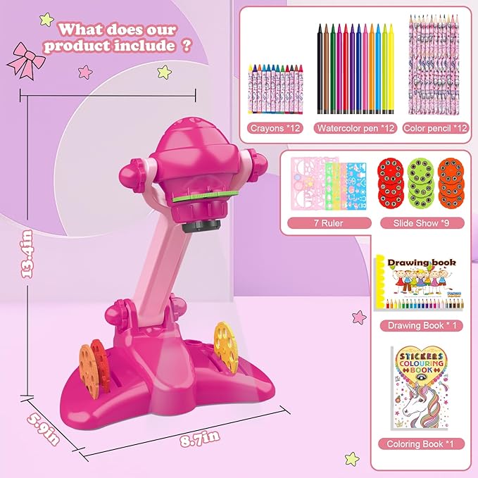 artists explore and develop their drawing skills with this innovative projector for drawing. Drawing Projector, Art and Craft Kit, Toys for Girls Aged 3+, Including Colored Pencils, Crayons, Coloring Books, Drawing Stencil etc
