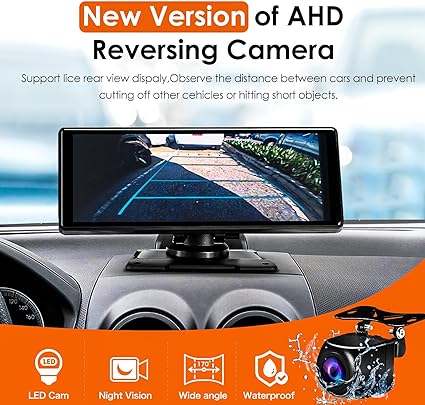 Car Audio Receiver, Drivemate, Car Buddy with Voice Control, CarPlay Dash Mount Portable Car Stereo, Android Auto, AUX/AV in/USB, AHD Rear View Camera