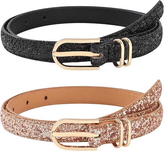 enough quantity can meet your daily decoration needs and bring you different decoration charm 2 Pack Toddler Girls Skinny Leather Belts for Jeans with Gold Buckle