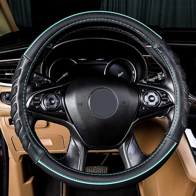 Steering Wheel Cover,  15 Inches Mint Green Black, 15 Inches, Suitable for 95% of cars. Flexibly, easy to install. The distribution of anti-slip rubber points inside effectively ensures safe driving. washably. Beautiful and sturdy packaging to safely,