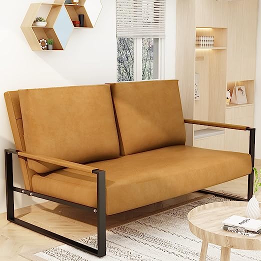 Sofa , Memory Foam Convertible Futon Couch with Adjustable Backrest & Armrests, Metal Legs, Modern Loveseat Sleeper