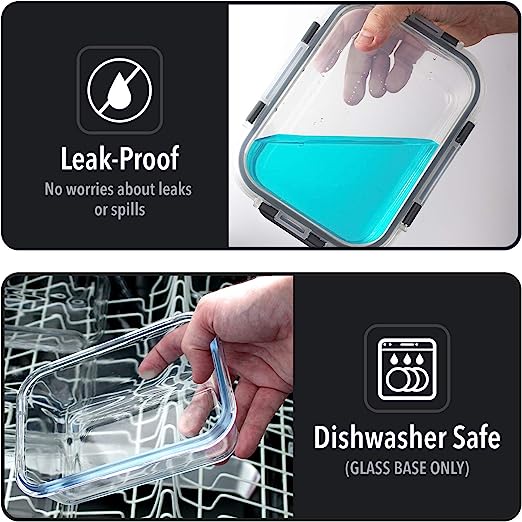 10 Pack Glass Container Food Storage, Glass Meal Prep Containers with Lids, Airtight Glass Bento Boxes with Leak Proof Locking Lids, for Microwave, Oven, Freezer and Dishwasher