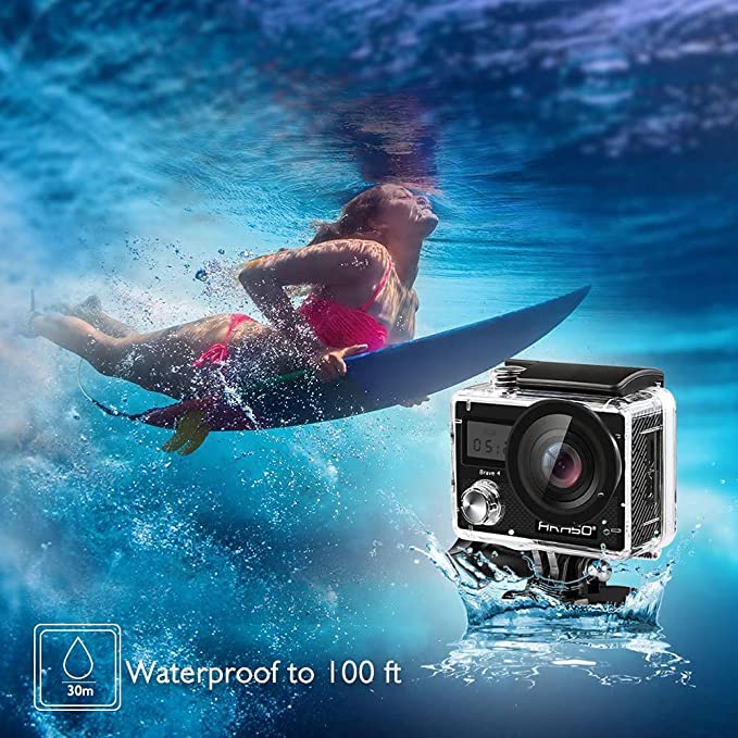 AKASO Brave 4 4K 20MP WiFi Action Camera Ultra HD with EIS 30m Underwater Waterproof Camera Remote Sports Camcorder with 2 Rechargeable 1050mAh Batteries and Helmet Accessories Kit
