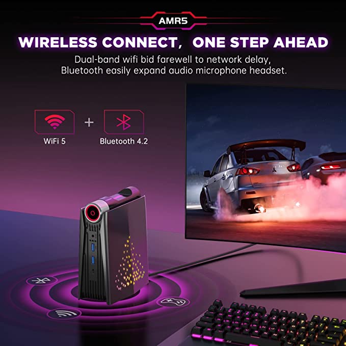 Mini PC AMD Ryzen 5 5600U Up to 4.2GHz, Windows 11 Pro 32GB RAM 512GB SSD Small Computer, Radeon Vega 7 Micro Desktop PERF Adjustable, RGB Light, Upgrade Capacity, 4K HDMI DP Type-C [Gaming PC]