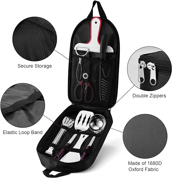 Made with tough woven cotton, it protects your utensils from the elements,Kitchen Utensil Set, Cooking Utensil Organizer with Water Resistant Case for BBQ, Travel,