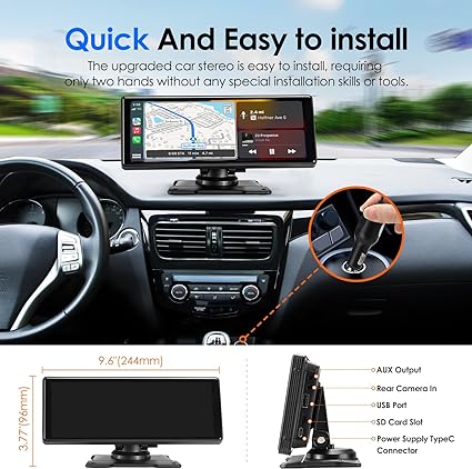 Car Audio Receiver, Drivemate, Car Buddy with Voice Control, CarPlay Dash Mount Portable Car Stereo, Android Auto, AUX/AV in/USB, AHD Rear View Camera