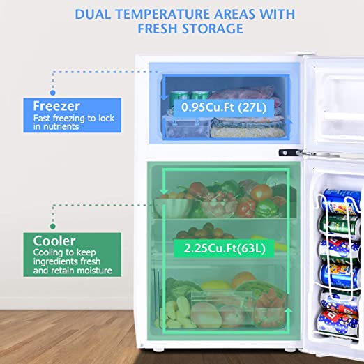Mini Freezer Cooler Fridge w/2 Reversible Door, Removable Glass Shelves,