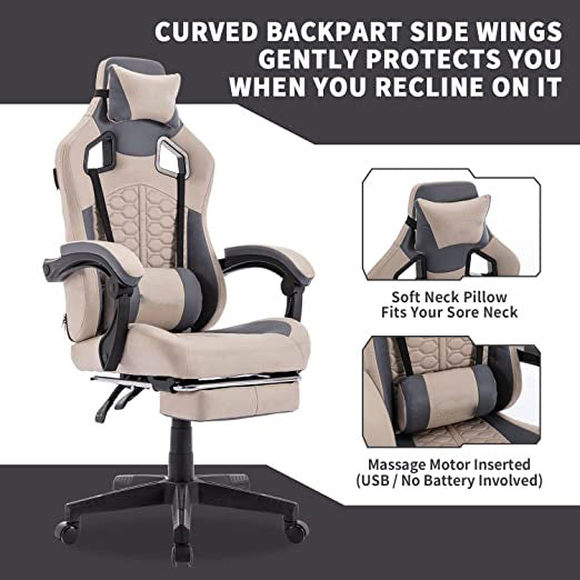 Gaming Chair with Footrest Massage Office Computer Chair Ergonomic Racing Leather Reclining Desk Chair with Lumbar Support and Adjustable Armrests