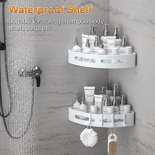 Shower Caddy Corner Shelf Organizer Rack, Not Falling bathroom organiser storage, Wall Shower Inside Organization and Storage-White