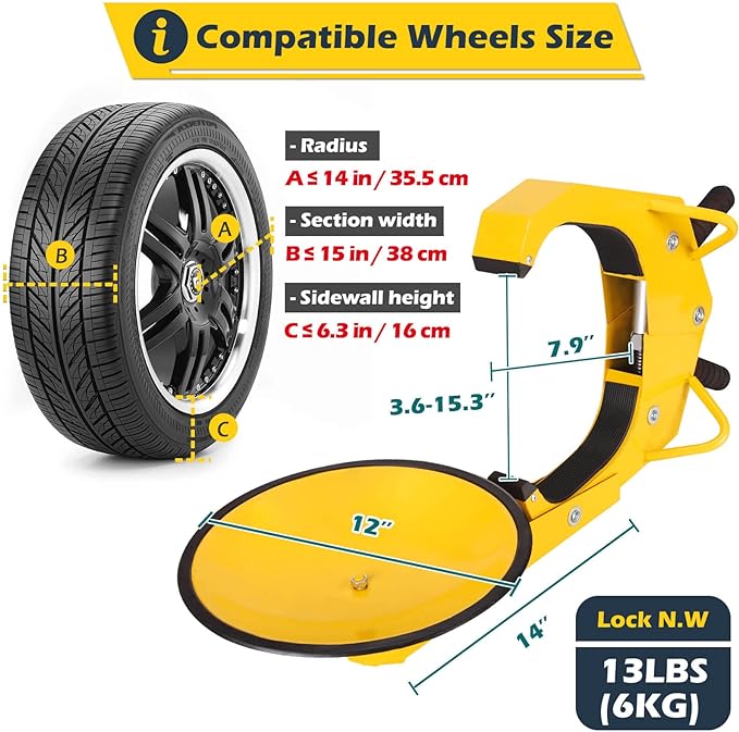 Locks Anti-Theft Trailers Wheel Clamp Lock Parking Boot for Cars, Upgraded Dual Lock Adjustable Claw Lug Nuts Cover