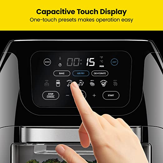 Chefman Multifunctional Digital Air Fryer+ Rotisserie, Dehydrator, Convection Oven, 17 Touch Screen Presets Fry, Roast, Dehydrate & Bake, Auto Shutoff, Accessories Included, XL 10L Family Size, Black