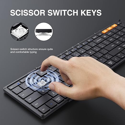 Wireless Portable Keyboard with Numeric Keypad, Full-Size Travel Keyboard for Windows iOS Android Tablet PC Smartphone,