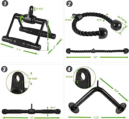 Pull Down Attachment, V-Shaped Press Down Bar, Tricep Rope, Exercise & Double D Handle Pulldown Equipment