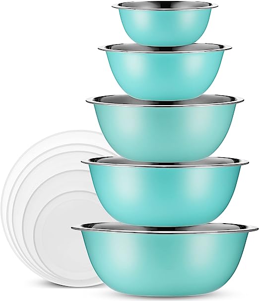5pcs Metal Bowls Set , Nesting Bowls for Space Saving Storage, Easy to Clean, Great for Serving, Cooking, Baking, Prepping