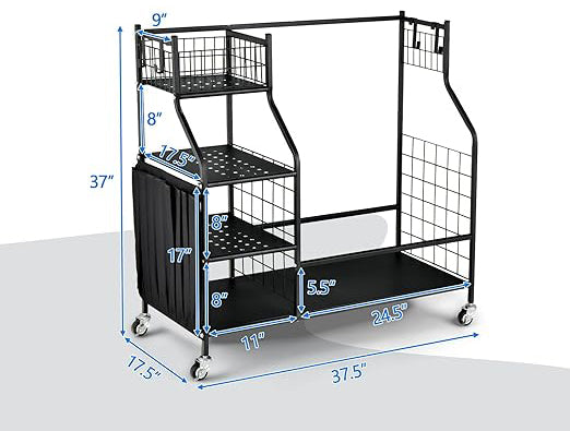3 storage shelves for other golfing equipment, like shoes and towels. Golf Bag Organizer with Lockable Universal Wheels, Golf Bag Storage Stand & Golf Clubs & Other Golfing Equipment Rack,
