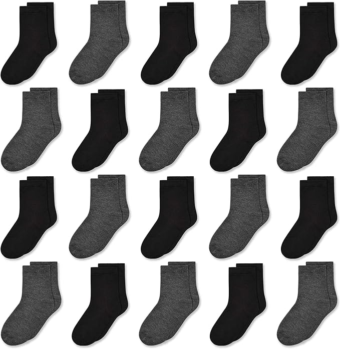 20 Pairs Crew Socks, Mid Cut Socks for Toddler Kids Boys Girls