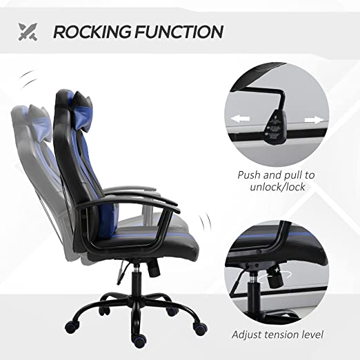 Gaming Chair , Lumbar Support and Retractible Footrest, High Back Ergonomic Racing Style Computer Leather Executive Office Swivel Chairs Adjustable Armrests and Backrest