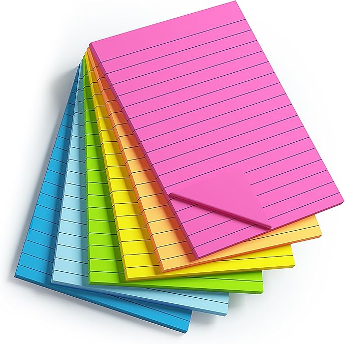 Sticky note with lines , Help us to Organize the Message , Colorful Notepad for Study and Work, lined sticky notes 4x6 Post Note,Super Stickies it,Bright colors Sticky