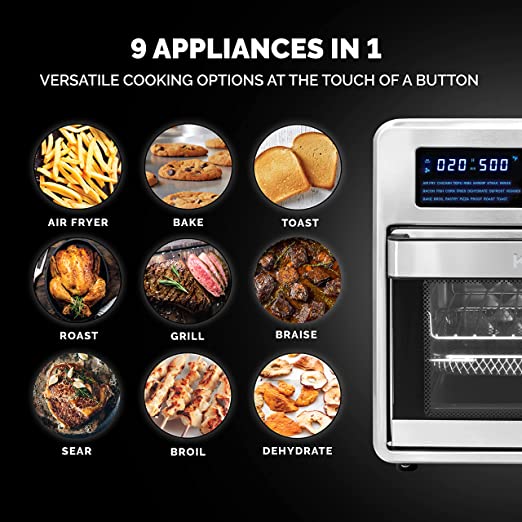 Chefman Multifunctional Digital Air Fryer+ Rotisserie, Dehydrator, Convection Oven, 17 Touch Screen Presets Fry, Roast, Dehydrate & Bake, Auto Shutoff, Accessories Included, XL 10L Family Size, Black