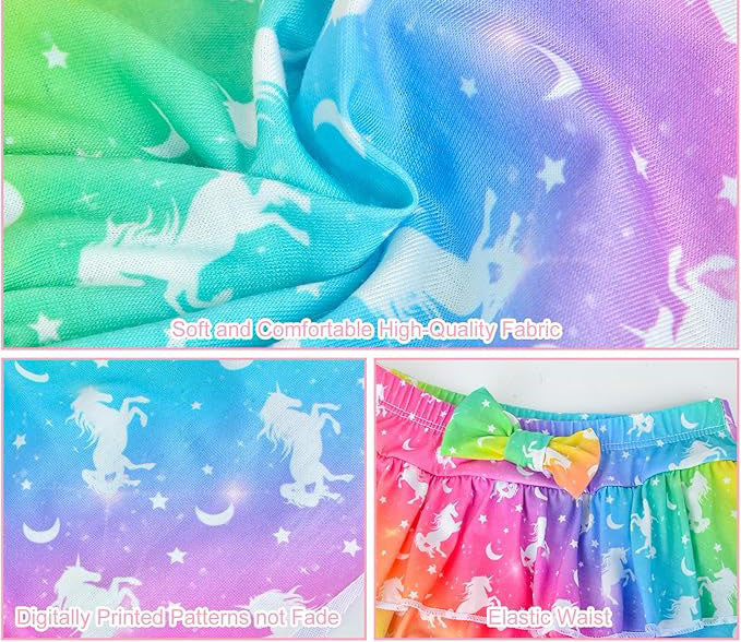 The girls skorts are available in two colors: rainbow unicorn and rainbow fish scale. The pattern on the skirt uses 3D digital printing, which is bright and not easy to fade.