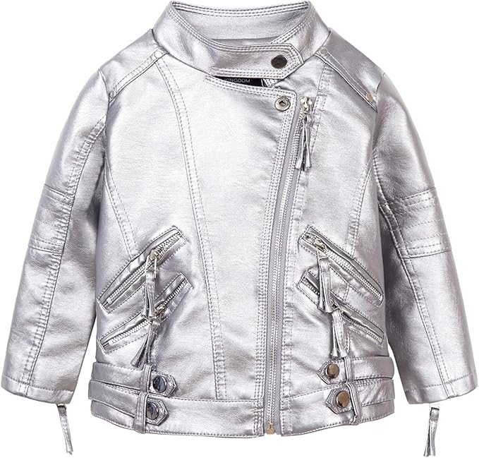 Well made, adorable and much more beautiful than pictures, kids will like it as gift, highly recommend, Girls Motorcycle Jacket Collared Faux Leather