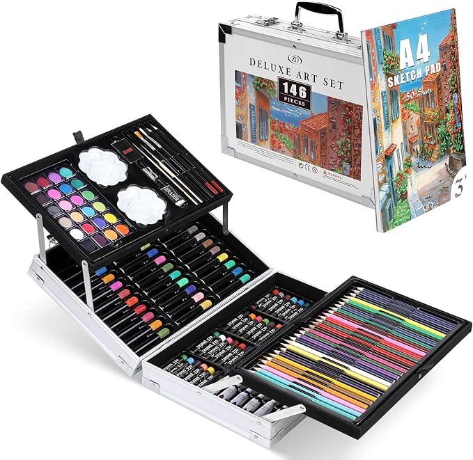 146 Pack Artist Painting Set, Art Supplies Set Box with Markers Crayon Colour Pencils Preschool Art Toys Budding Artists