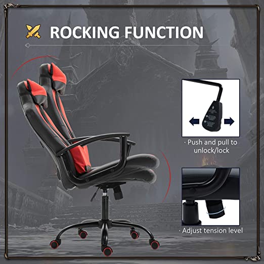 Gaming Chair with Footrest, Ergonomic Office Chair, Adjustable Swivel Leather Desk Chair, Reclining High Back Computer Chair with Lumbar Support and Headrest