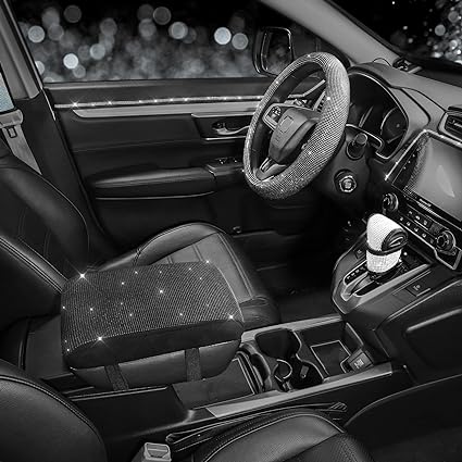 Foam Armrest Cushion Pad with Crystal Rhinestones, Bling Car Armrest Cover,
