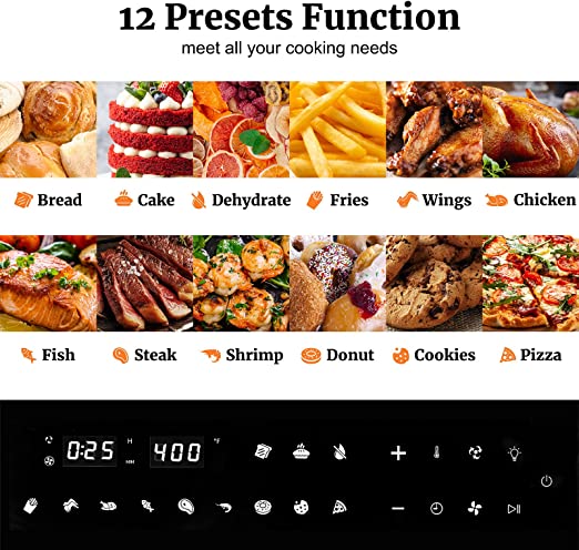 VENTRAY Convection Oven Air Fryer Toaster Oven 1700W 26QT Digital Control Stainless Steel Electric Ovens with Bake Pan, Broil Rack, Fry Basket & Recipe Book Included, 12 Cooking Presets