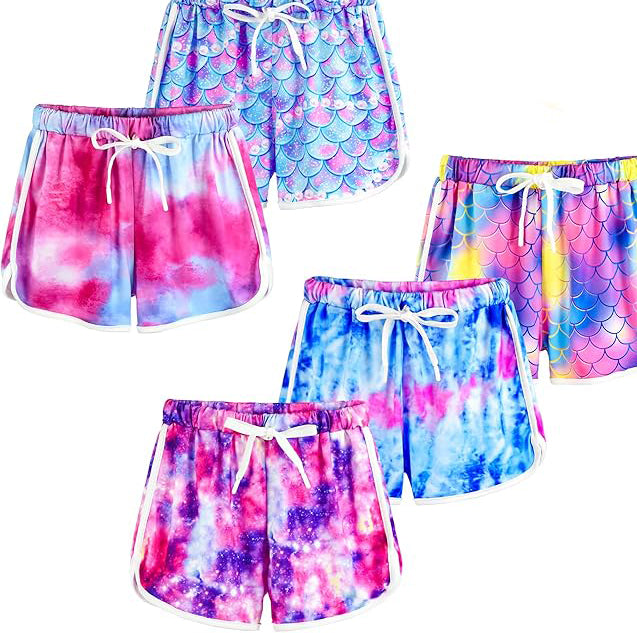With a trendy design, these girls active shorts are perfect for soccer, gymnastics, or as girls workout shorts, making them essential girls athletic shorts,  Athletic Shorts with Drawstring Printed Dolphin Shorts, 5-Pack
