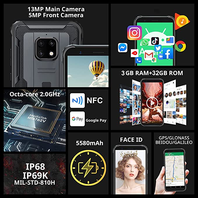 Unlocked Cell Phones Canada, Blackview BV4900 Rugged Smartphone, 4G Android Phone, 5580mAh 5.7