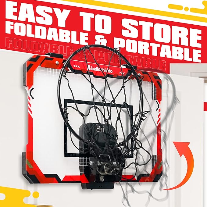 hung on doors or hangable in any place. Kids can play basketball anywhere. Indoor with Electronic Scorerboard - Mini Basketball Hoop for Kids and Adults and 3 Balls, Over The Door Basketball Hoop Indoor for Wall