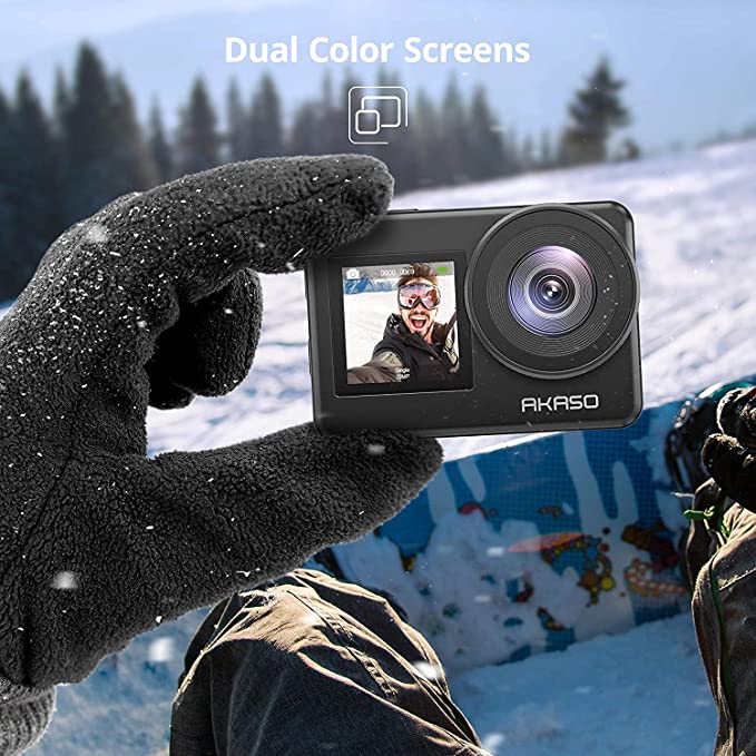 AKASO Brave 7 4K30FPS Waterproof Camera - 20MP WiFi Action Camera with Touch Screen IPX8 33FT Underwater Camera EIS 2.0 Zoom Support External Mic Voice Control with 2X 1350mAh Batteries Vlog Camera