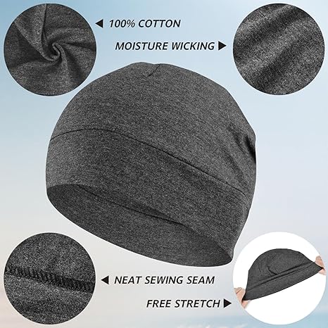 h bald or short hair, sometimes when walking or running, you may even forget that you are wearing this thin beanie,  Cotton Beanie Hat, 2-Pack Unisex Skull Cap Helmet Liner