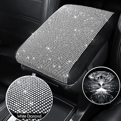 Foam Armrest Cushion Pad with Crystal Rhinestones, Auto Center Console Cover